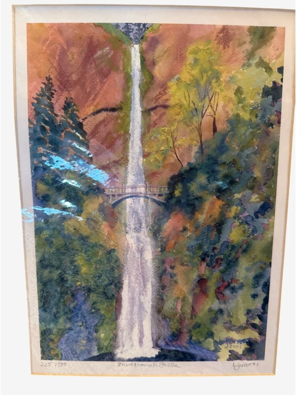Limited Edition Multnomah Falls Watercolor G Sorenson - 225/1500 Matte Frame